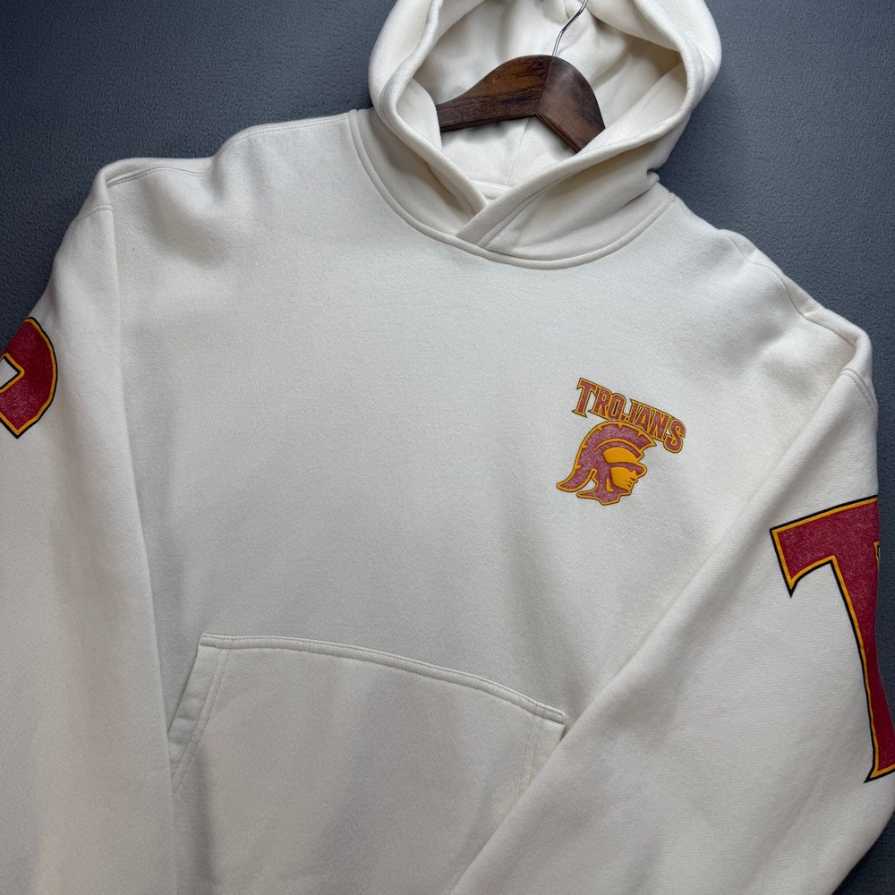 USC Trojans Hollister Blue 84 Hoodie Mens Large White Cotton Blend Boxy Fit NCAA